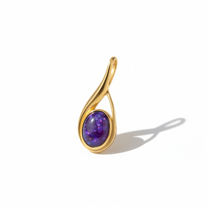 9ct gold teardrop swirl memorial pendant with lavender opal flakes