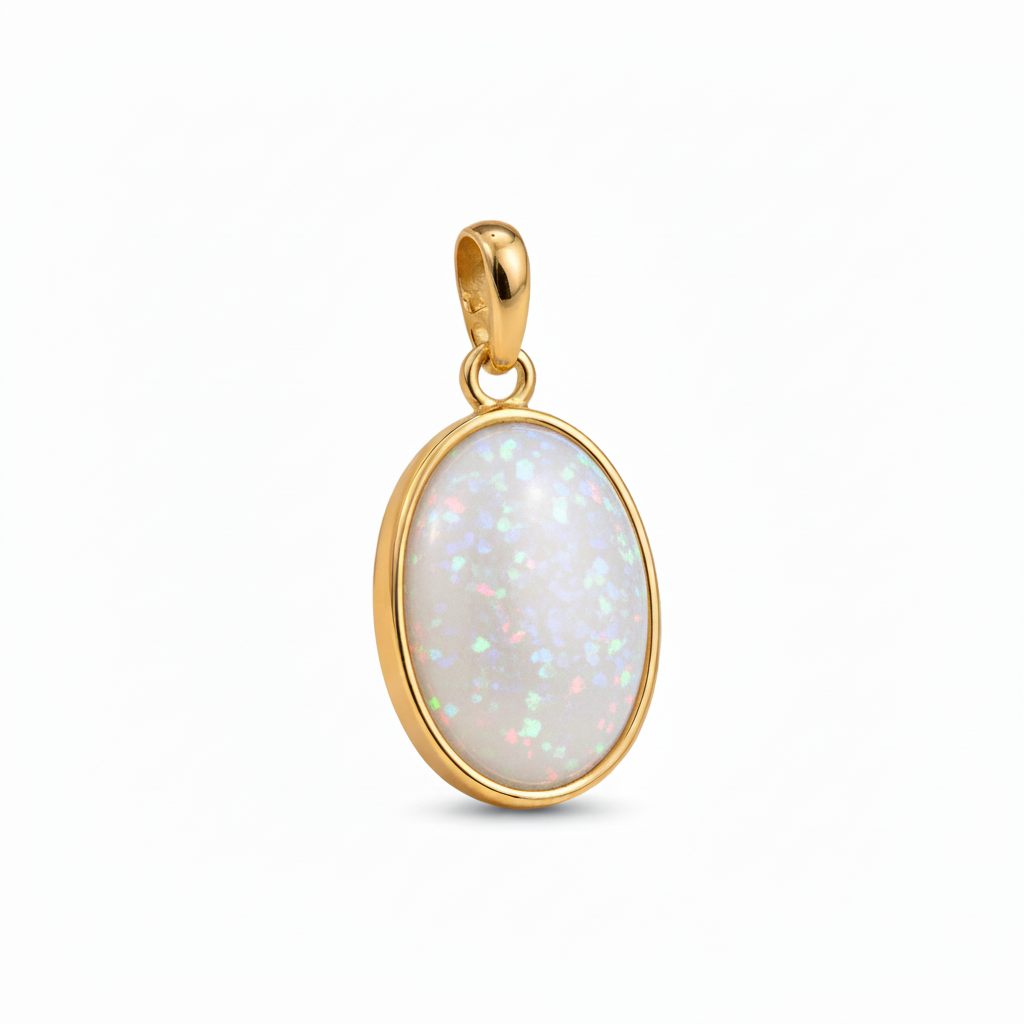 Gold oval memorial pendant with turquoise opal flakes