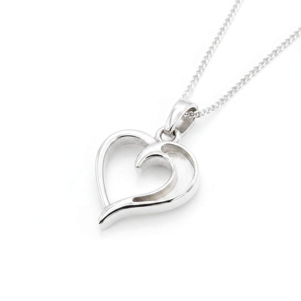 Hollow Heart 925 Silver Memorial Pendant — plain silver on white background