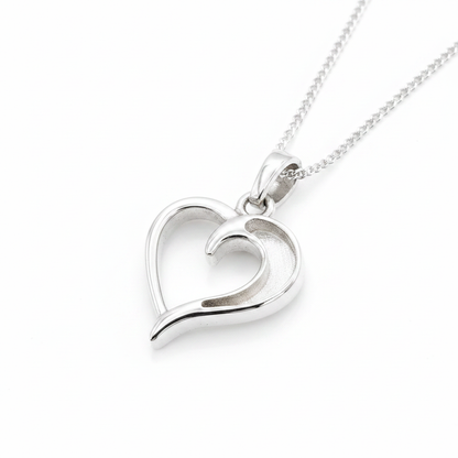 Hollow Heart 925 Silver Memorial Pendant — plain silver on white background