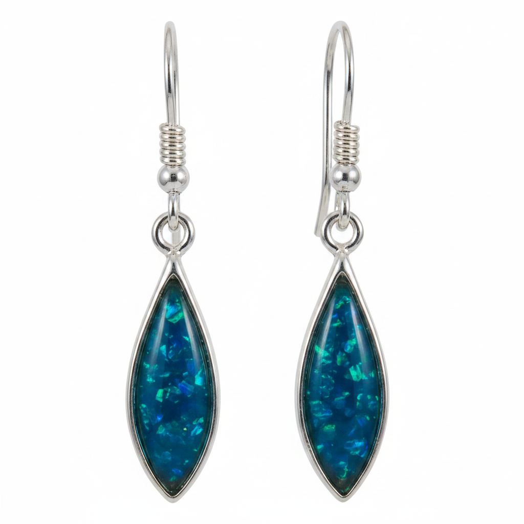 Silver 925 pear shaped memorial drop earrings - blue teal opal resin
