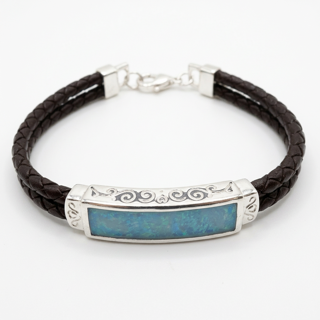 Solid Silver Gents Memorial Bracelet with Leather Strap – Ashes, Hair & Fur Keepsake – 925 Silver Setting