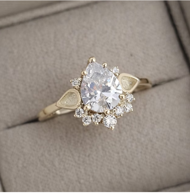 MADE TO ORDER — 9ct Gold Dewdrop Cluster CZ Ring | Rose, Yellow or White Gold | Ashes, Hair & Fur Memorial Keepsake
