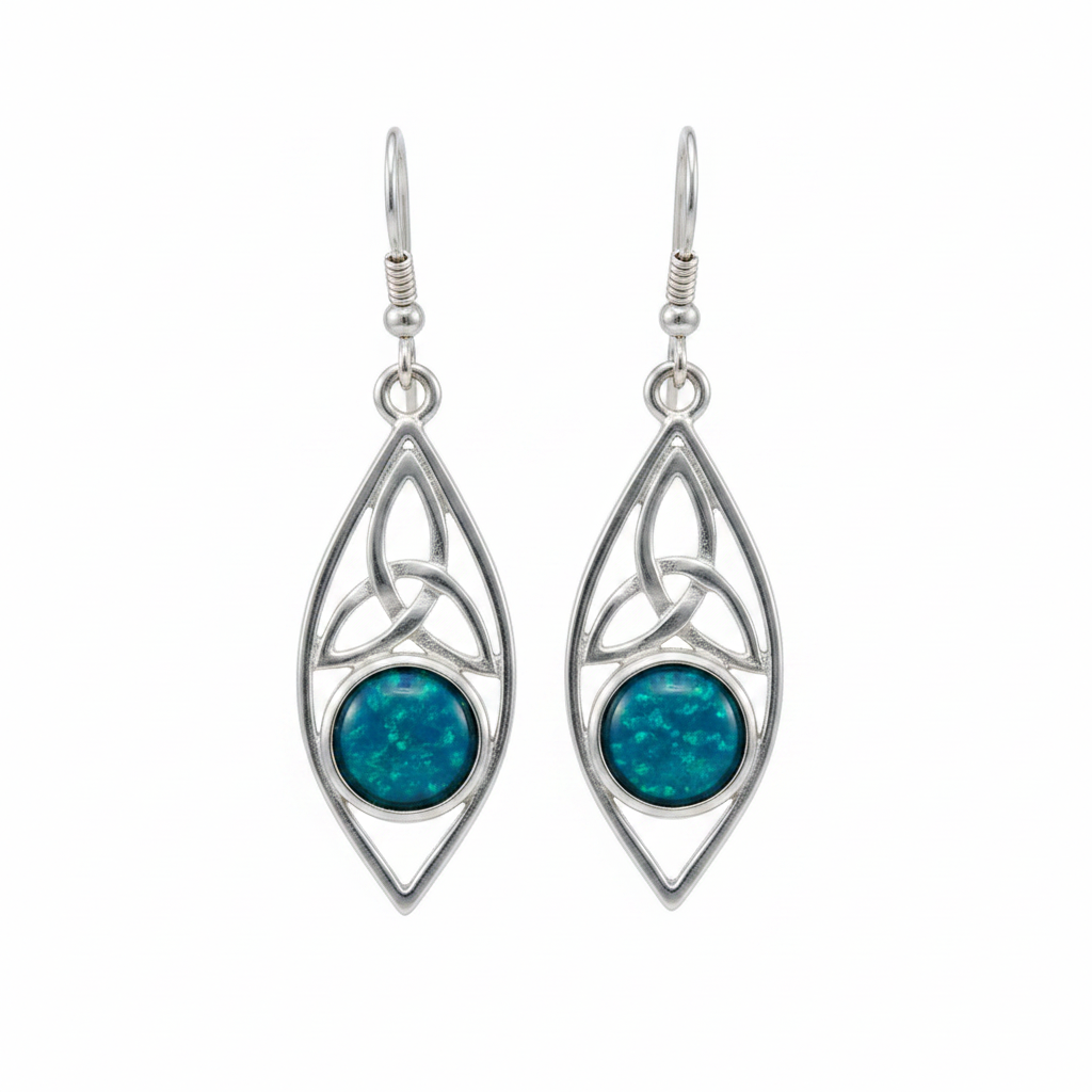 Silver 925 Celtic marquise drop earrings - blue teal opal resin