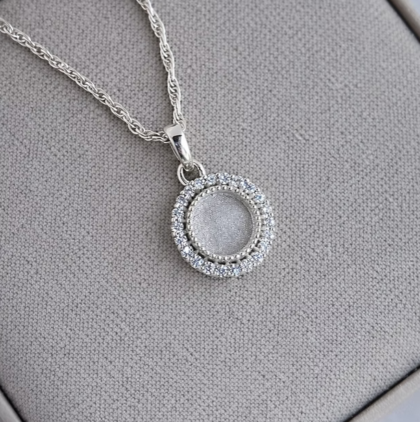 Round Halo CZ 925 Silver Pendant | Ashes, Hair & Fur Memorial Keepsake Necklace