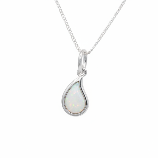 Loop Bail Milk Drop Deep Set 925 Silver Memorial Pendant with white pearl opal resin