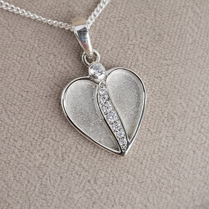 Crystal Divided Heart 925 Silver Pendant | Ashes, Hair & Fur Memorial Keepsake Necklace
