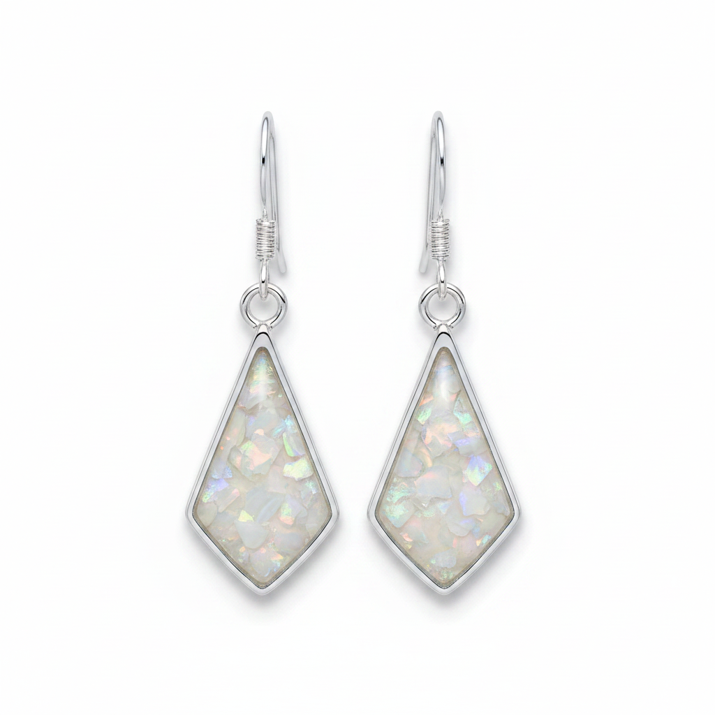 Silver 925 kite shape drop earrings - white pearl opal