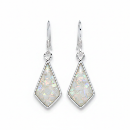 Silver 925 kite shape drop earrings - white pearl opal