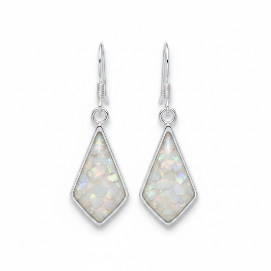 Silver 925 kite shape drop earrings - white pearl opal