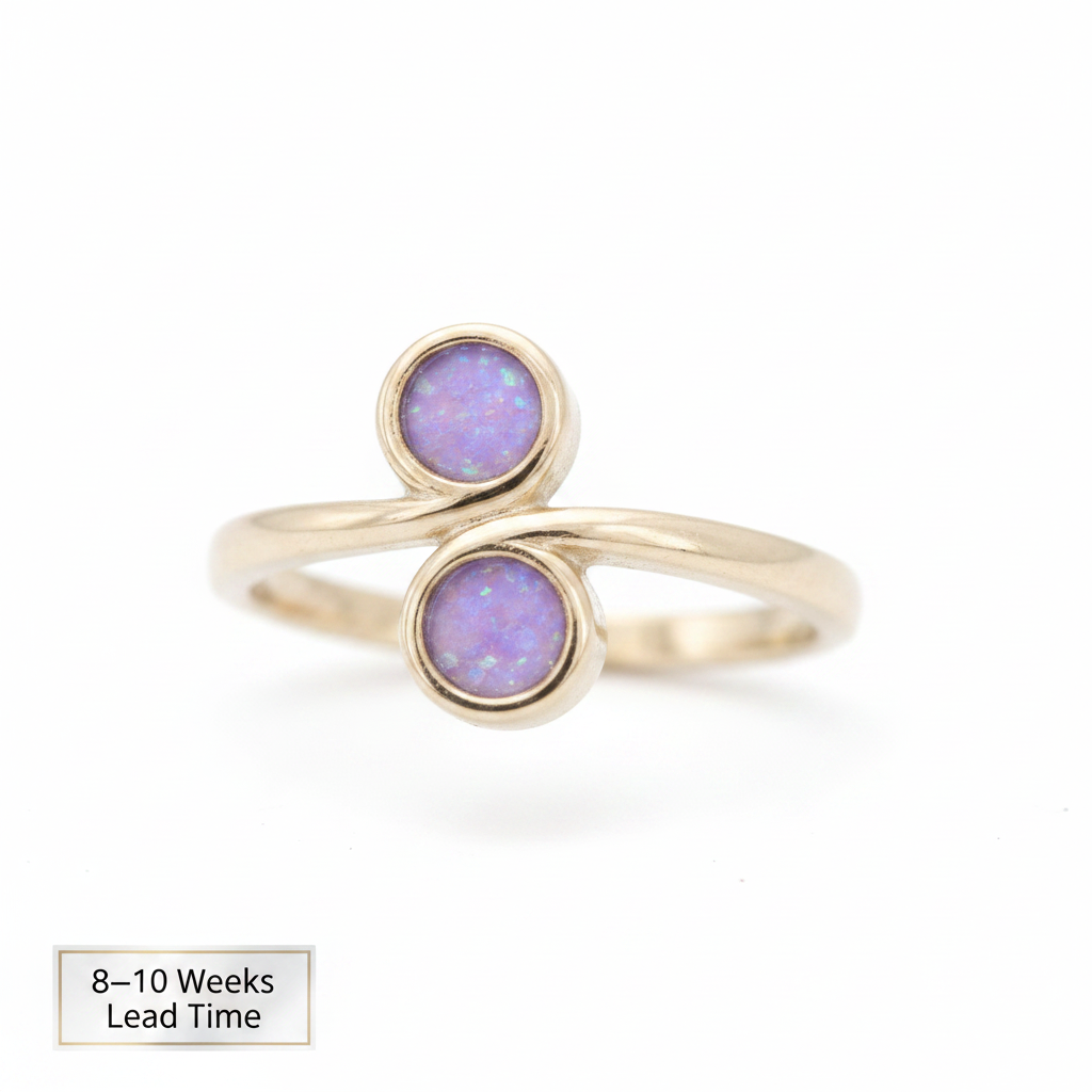 9ct Gold Swirl Duo Bezel Ring — lavender opal resin, white background