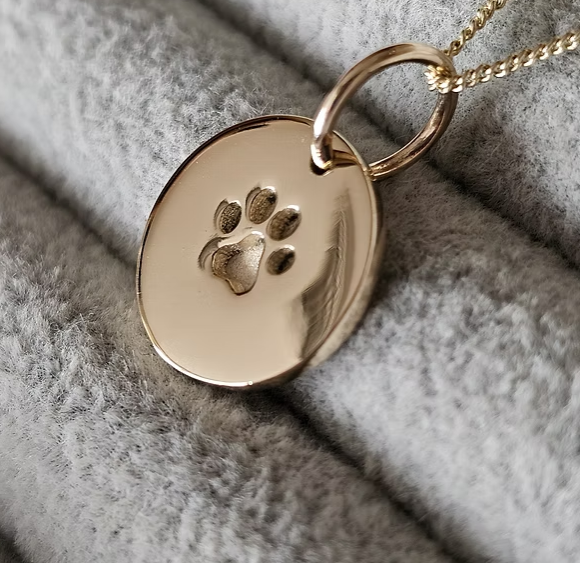 MADE TO ORDER — 9ct Gold Round Paw Print Engravable Disc Pendant | Rose, Yellow or White Gold | Ashes, Hair & Fur Memorial Keepsake