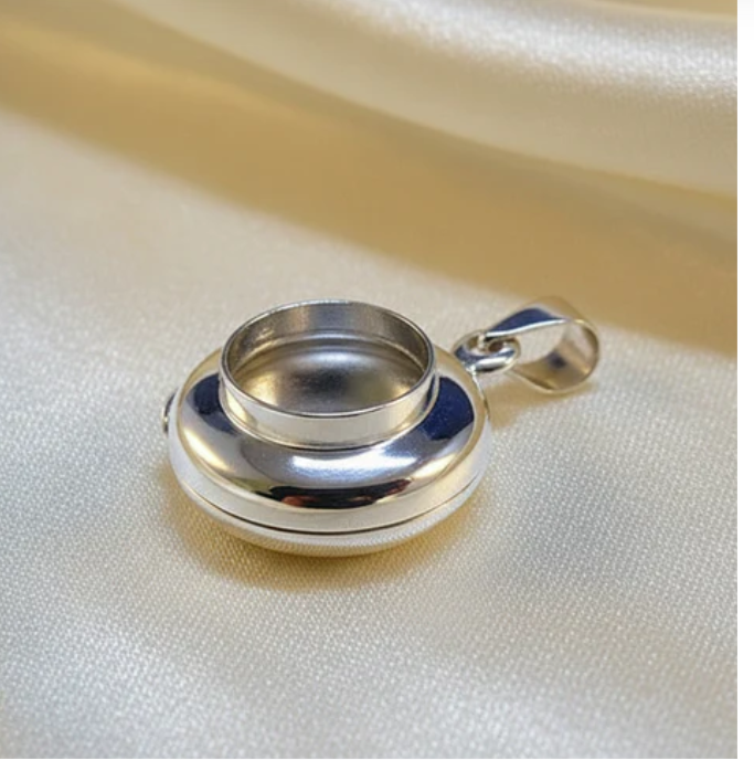 Silver 925 Round Hinged Locket — 9mm Setting | Ashes & Hair Memorial Keepsake