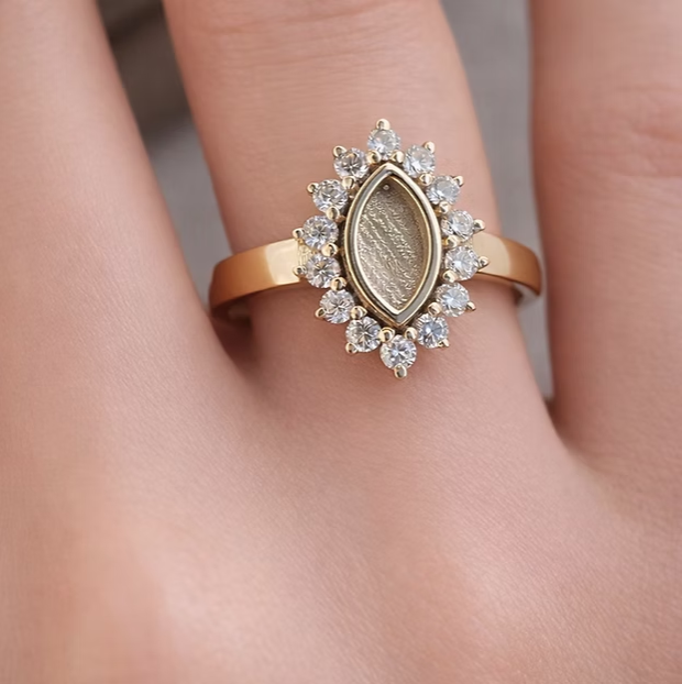 MADE TO ORDER — 9ct Gold Princess Marquise CZ Halo Ring | Rose, Yellow or White Gold | Ashes, Hair & Fur Memorial Keepsake