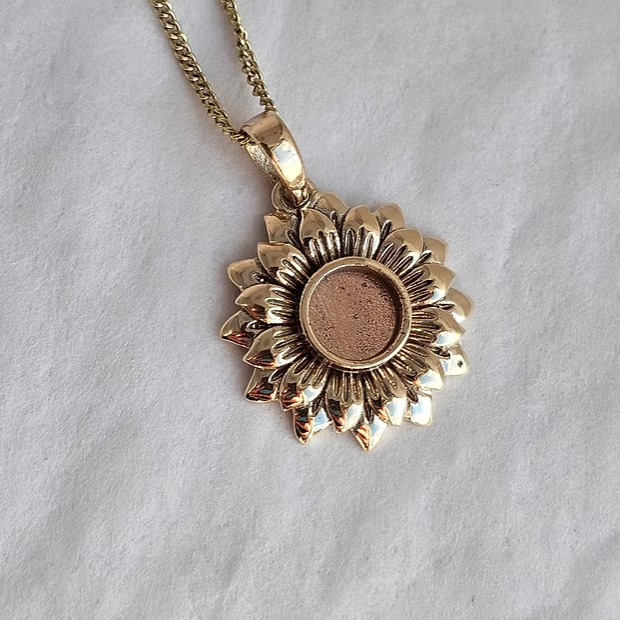 MADE TO ORDER — 9ct Gold Realistic Sunflower Pendant | Rose, Yellow or White Gold | Ashes, Hair & Fur Memorial Keepsake