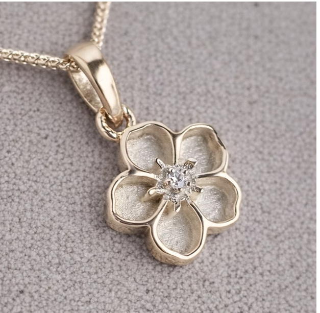 MADE TO ORDER — 9ct Gold Forget Me Not CZ Pendant | Rose, Yellow or White Gold | Ashes, Hair & Fur Memorial Keepsake