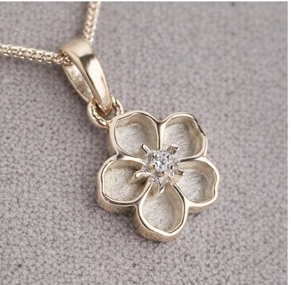 MADE TO ORDER — 9ct Gold Forget Me Not CZ Pendant | Rose, Yellow or White Gold | Ashes, Hair & Fur Memorial Keepsake