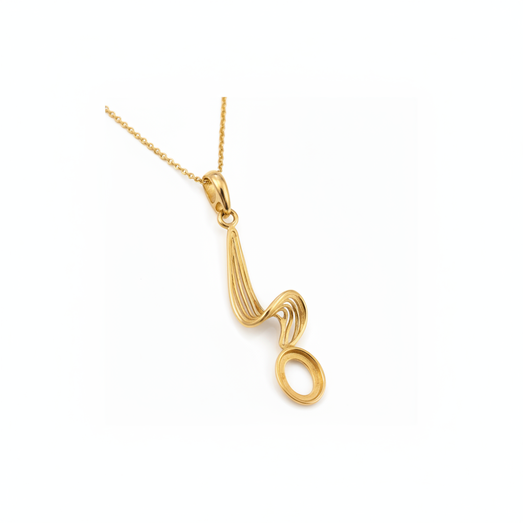 9ct Gold Wave Memorial Pendant for Ashes Hair or Flowers – 8x6mm Stone | Birmingham Hallmarked