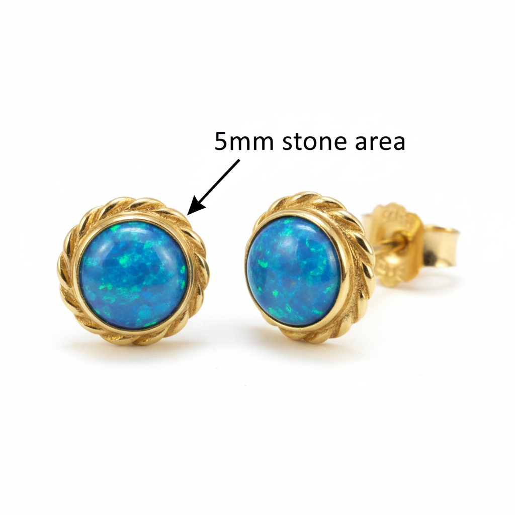 Gold rope edge stud earrings — 5mm stone area dimensions