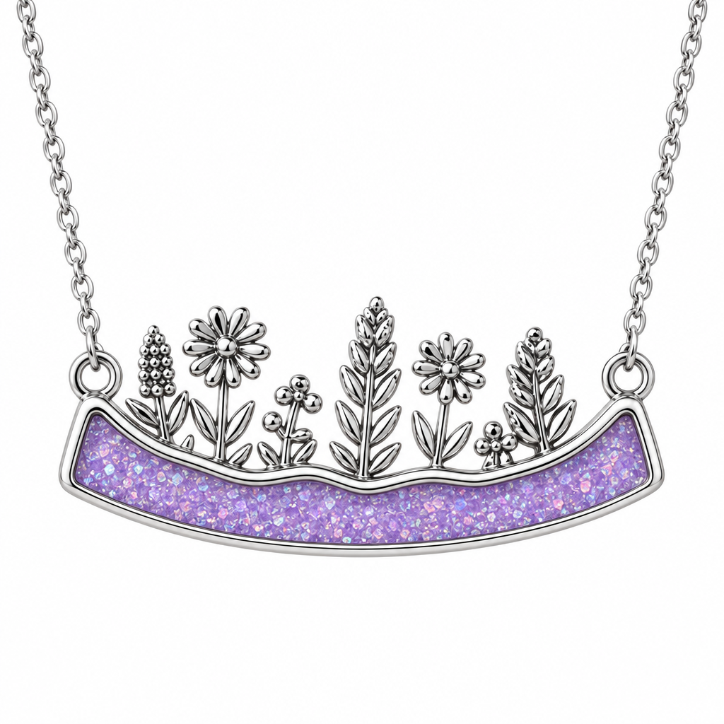 Wildflower memorial pendant with lavender opal resin