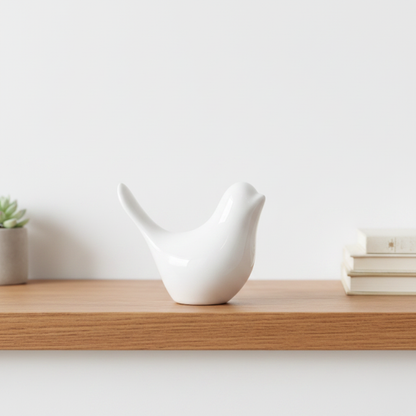 White ceramic dove memorial keepsake lifestyle shot displayed as home ornament on shelf