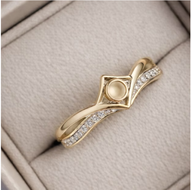 MADE TO ORDER — 9ct Gold Inverted Wishbone CZ Ring | Rose, Yellow or White Gold | Ashes, Hair & Fur Memorial Keepsake