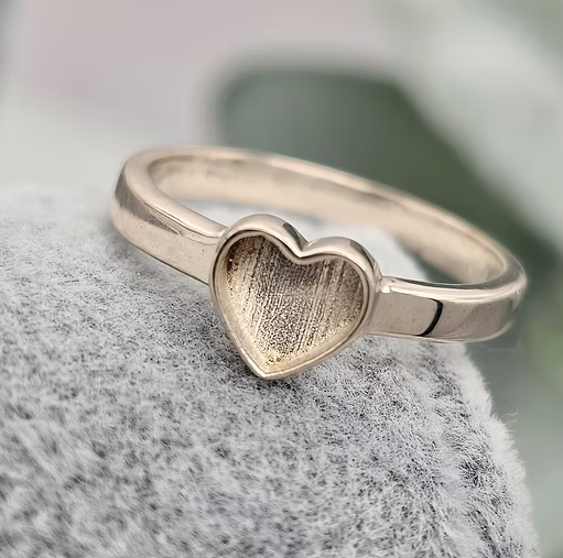9ct yellow gold plain heart ring blank on stone, front view showing raised heart-shaped bezel setting on polished band