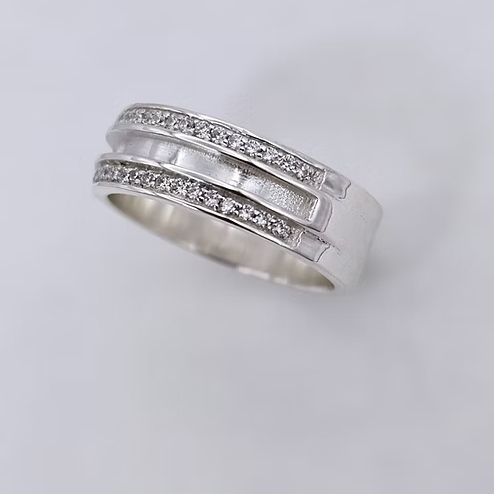 Silver 925 Duo Crystal Half Channel Ring Band | 6mm | Sizes J–V | Ashes & Hair Memorial Keepsake