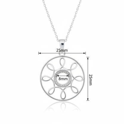 Silver 925 wire circle memorial pendant dimensions — 25mm overall, 8mm round centre setting