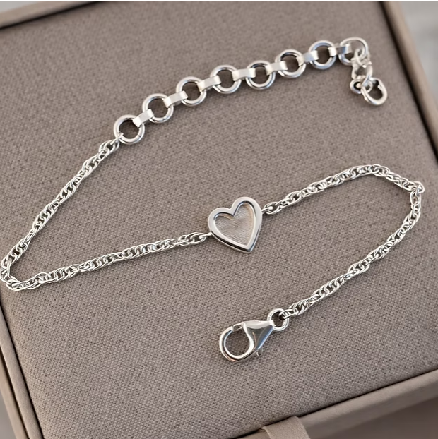Twisted Bubble Heart Adjustable 925 Silver Bracelet | Ashes, Hair & Fur Memorial Keepsake