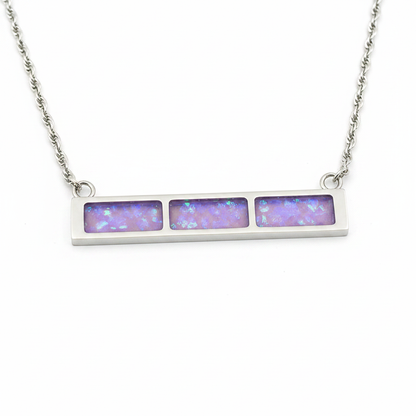 Rectangle trio bar memorial pendant necklace 316L stainless steel lavender purple opal flakes