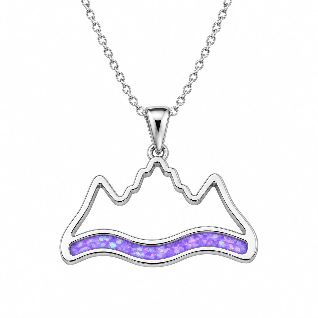 Mountain and river memorial pendant with lavender opal resin