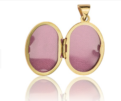 9ct yellow gold oval locket open showing pink lined interior compartments — Lovely Oxford