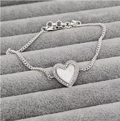 Heart CZ 925 Silver Adjustable Curb Chain Bracelet | Ashes, Hair & Fur Memorial Keepsake