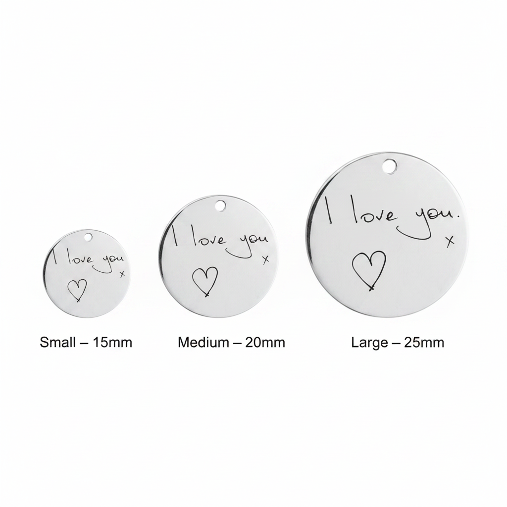 925 sterling silver round disc pendant necklace size comparison small 15mm medium 20mm large 25mm — Lovely Oxford