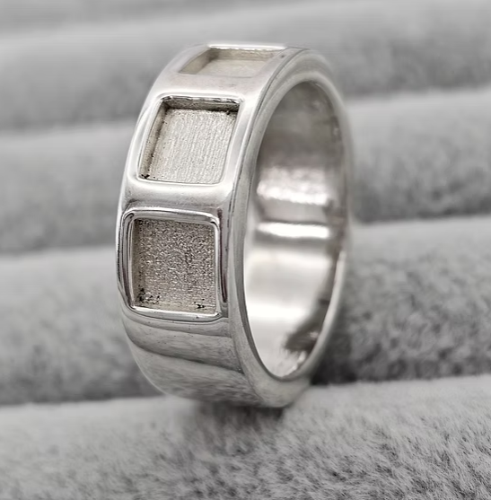 Gents Triple Square 925 Silver Band Ring | Hallmarked | Ashes, Hair & Fur Memorial Keepsake