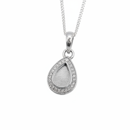 Pear CZ 925 Silver Memorial Pendant — plain silver centre on white background
