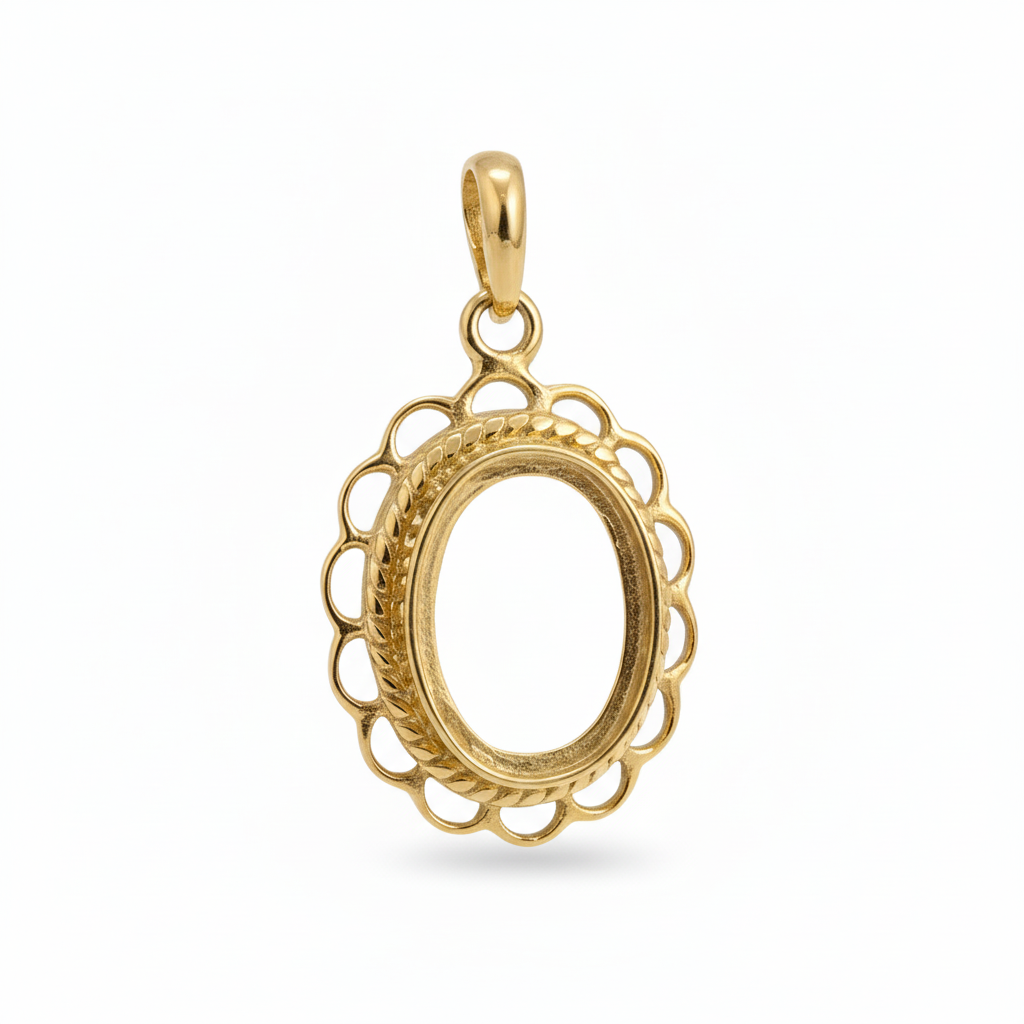 9ct Gold Ornate Filigree Oval Memorial Pendant for Ashes Hair or Flowers – 14x10mm Stone | Birmingham Hallmarked