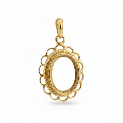 9ct Gold Ornate Filigree Oval Memorial Pendant for Ashes Hair or Flowers – 14x10mm Stone | Birmingham Hallmarked