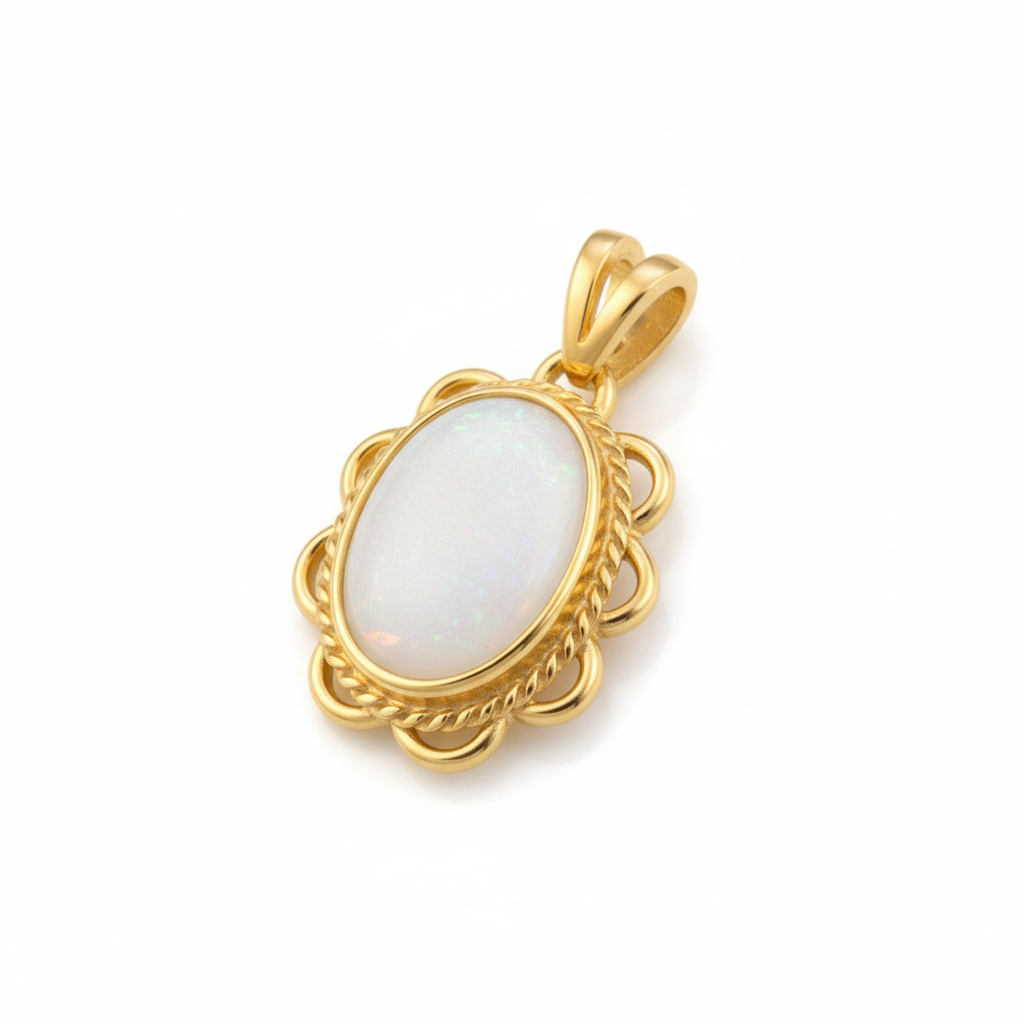 9ct Gold Frill Edge Memorial Pendant for Ashes Hair or Flowers – 10x8mm Stone | Birmingham Hallmarked