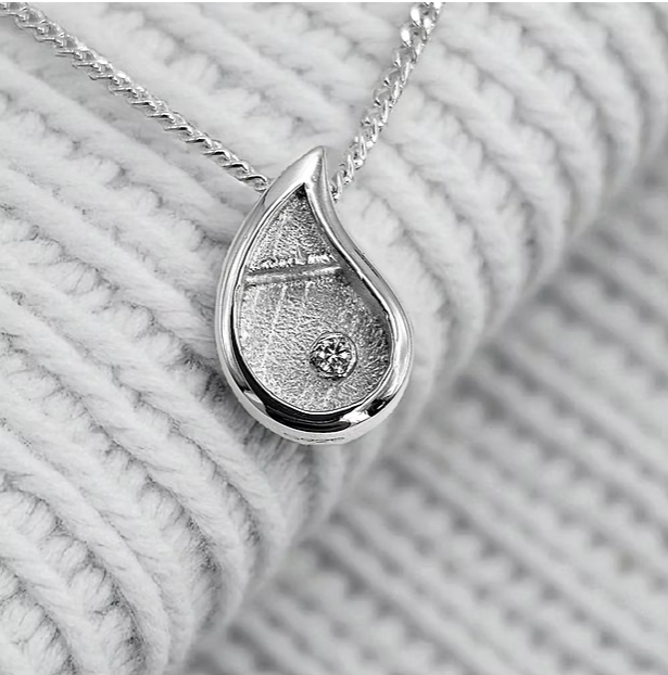 Crystal Floating Milk Drop CZ 925 Silver Pendant | Ashes, Hair & Fur Memorial Keepsake Necklace