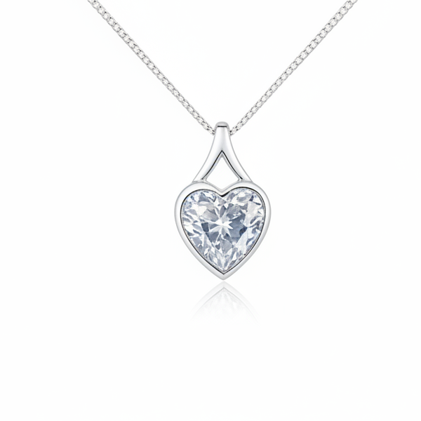 Heart CZ silver pendant front view on white background showing sparkling CZ heart stone