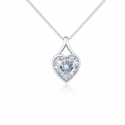 Heart CZ silver pendant front view on white background showing sparkling CZ heart stone