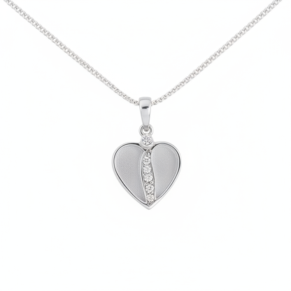 Crystal Divided Heart 925 Silver Memorial Pendant in jewellery box — white background