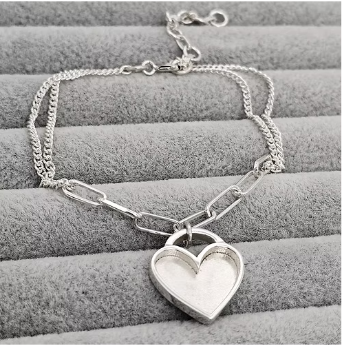 Chunky Heart Paper Clip Link 925 Silver Bracelet | Ashes, Hair & Fur Memorial Keepsake