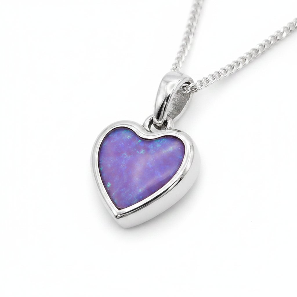 Bubble Heart Thick Trim 925 Silver Memorial Pendant with lavender opal resin — white background