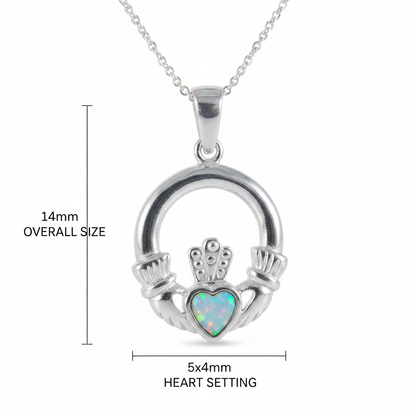 Silver 925 Claddagh memorial pendant dimensions guide — 14mm overall, 5x4mm heart setting
