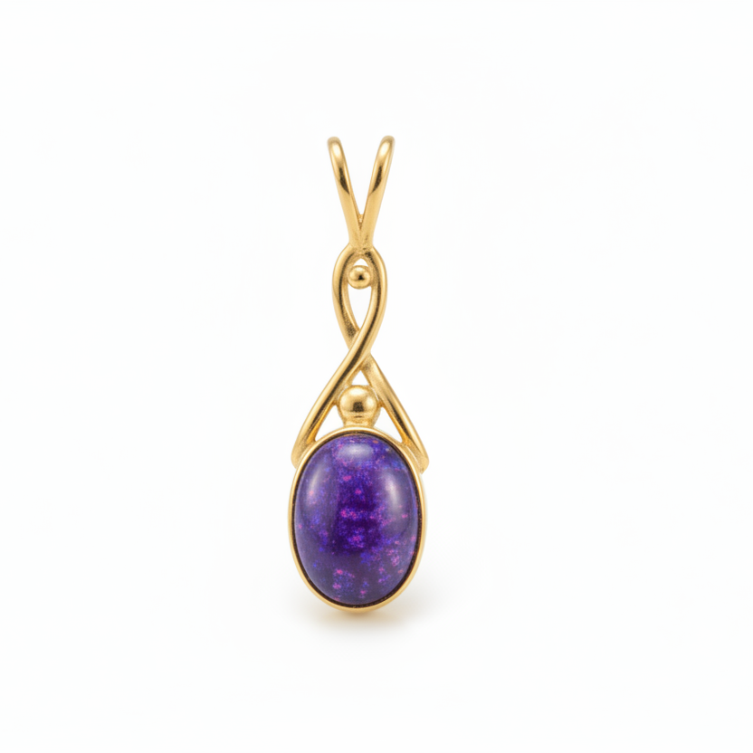 9ct gold Celtic style memorial pendant with lavender opal flakes