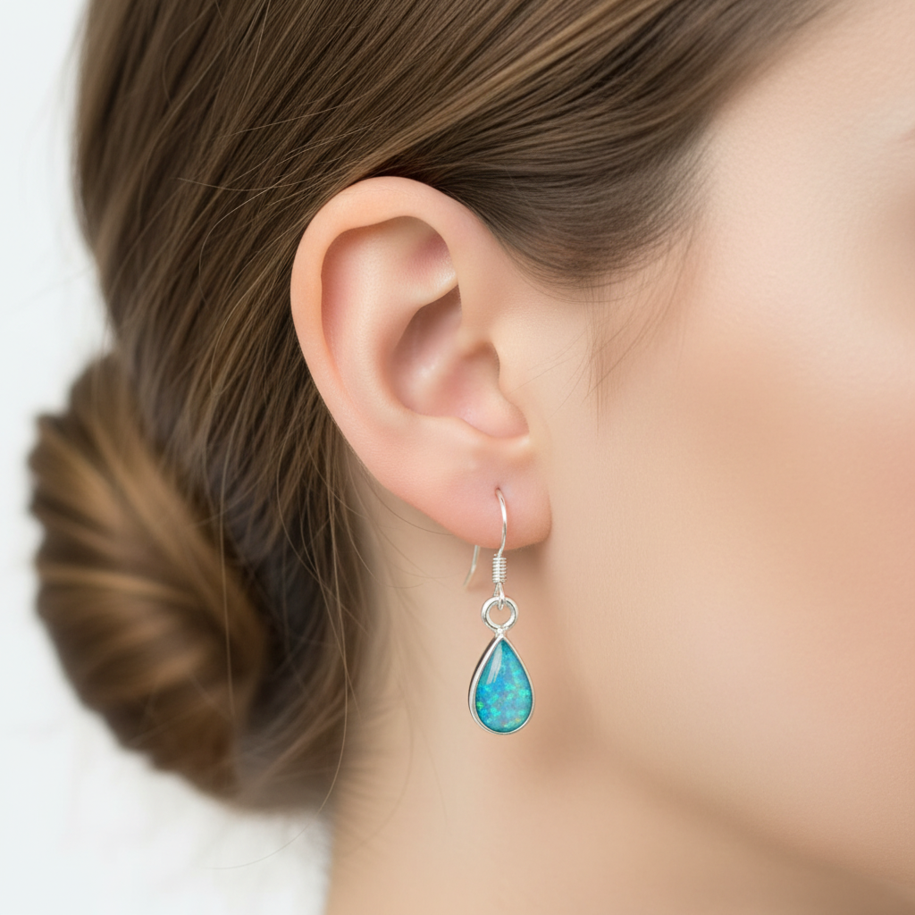Silver 925 dainty teardrop drop earrings - lifestyle model shot