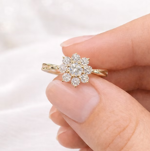 MADE TO ORDER — 9ct Gold Celestial Cluster CZ Ring | Rose, Yellow or White Gold | Ashes, Hair & Fur Memorial Keepsake